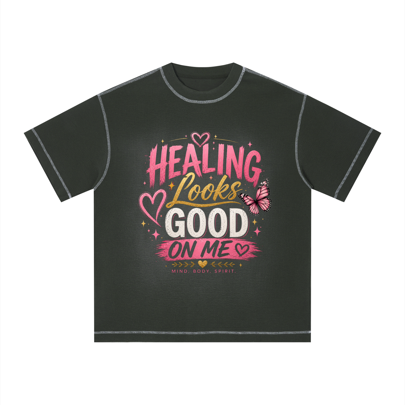 ユニセックス サンフェード ワッフル ボクシーTシャツ