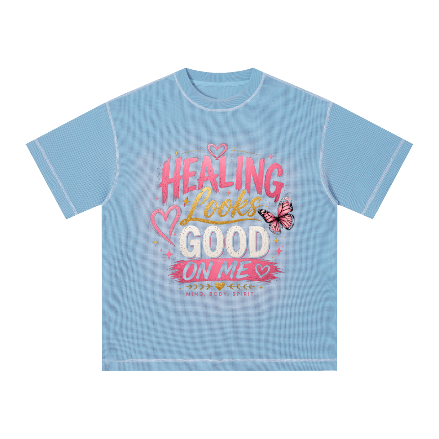 ユニセックス サンフェード ワッフル ボクシーTシャツ