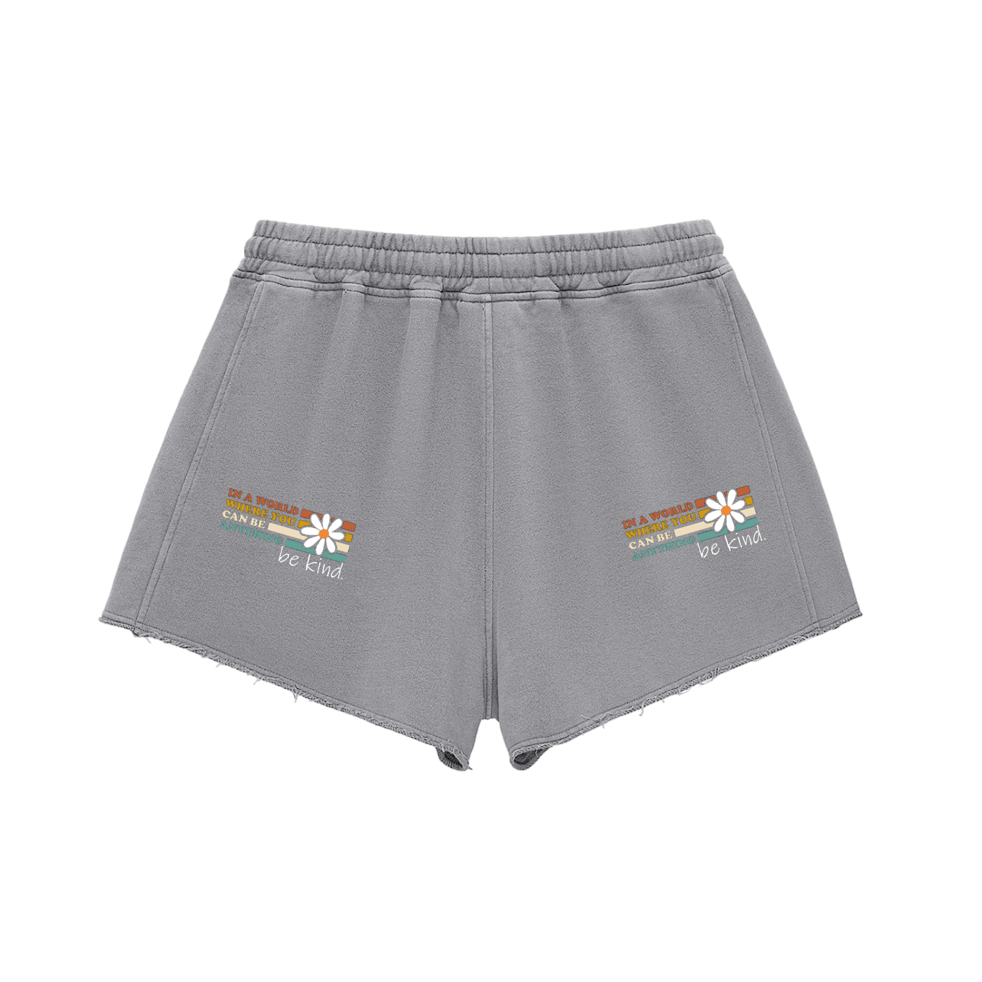 Snow Washed Raw Edge Drawstring Shorts