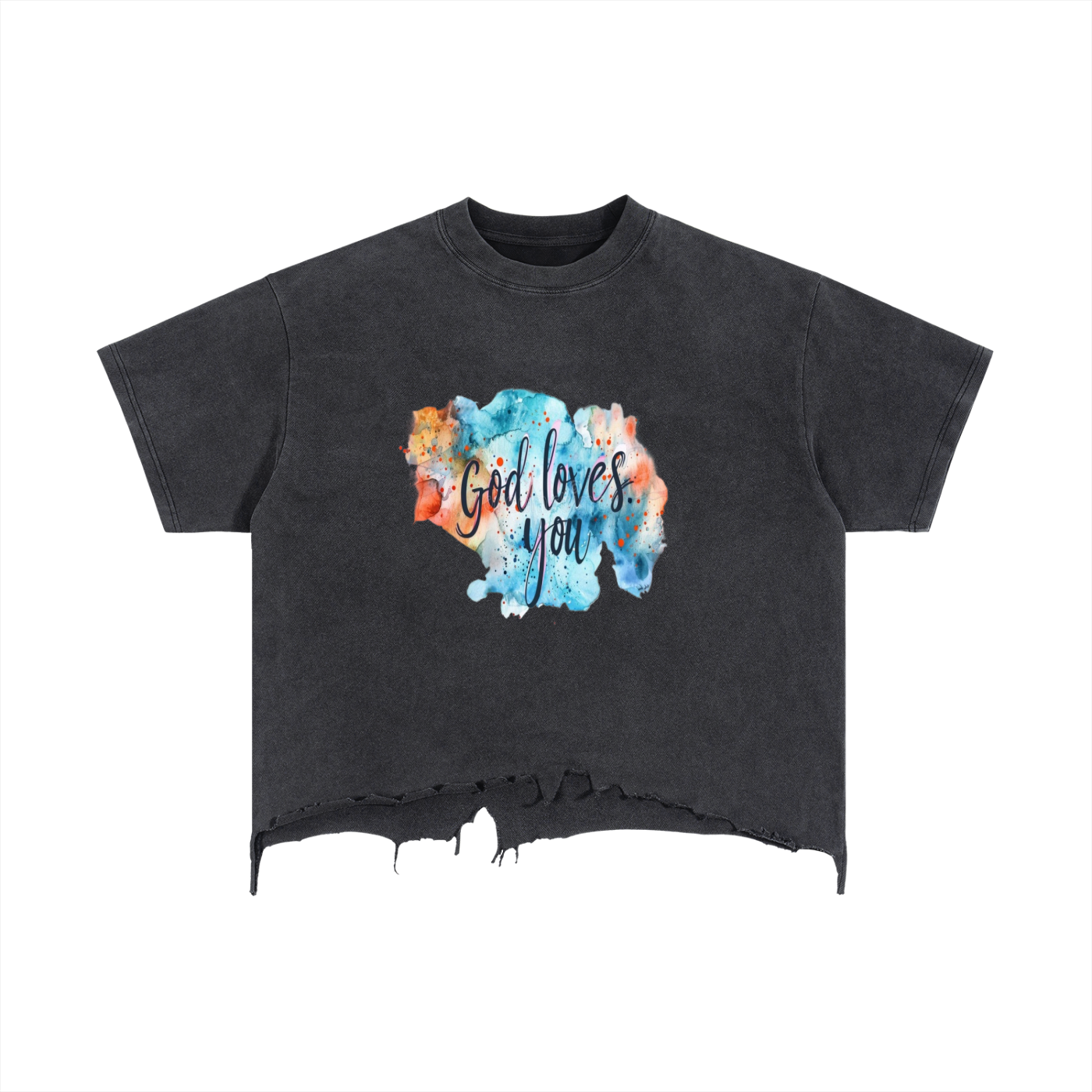 Vintage Wash Boxy Distressed Hem T-Shirt
