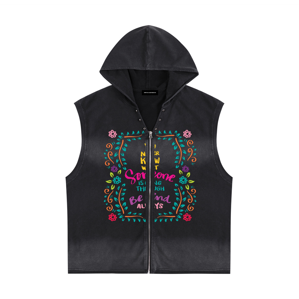 Vintage Washed Zip-Up Hooded Tank Top
