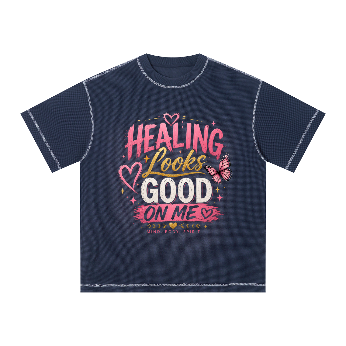 ユニセックス サンフェード ワッフル ボクシーTシャツ