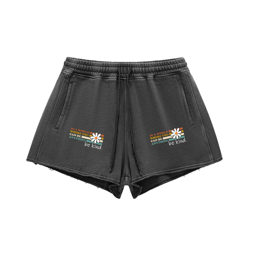 Snow Washed Raw Edge Drawstring Shorts