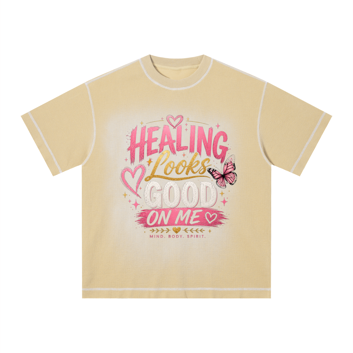 ユニセックス サンフェード ワッフル ボクシーTシャツ