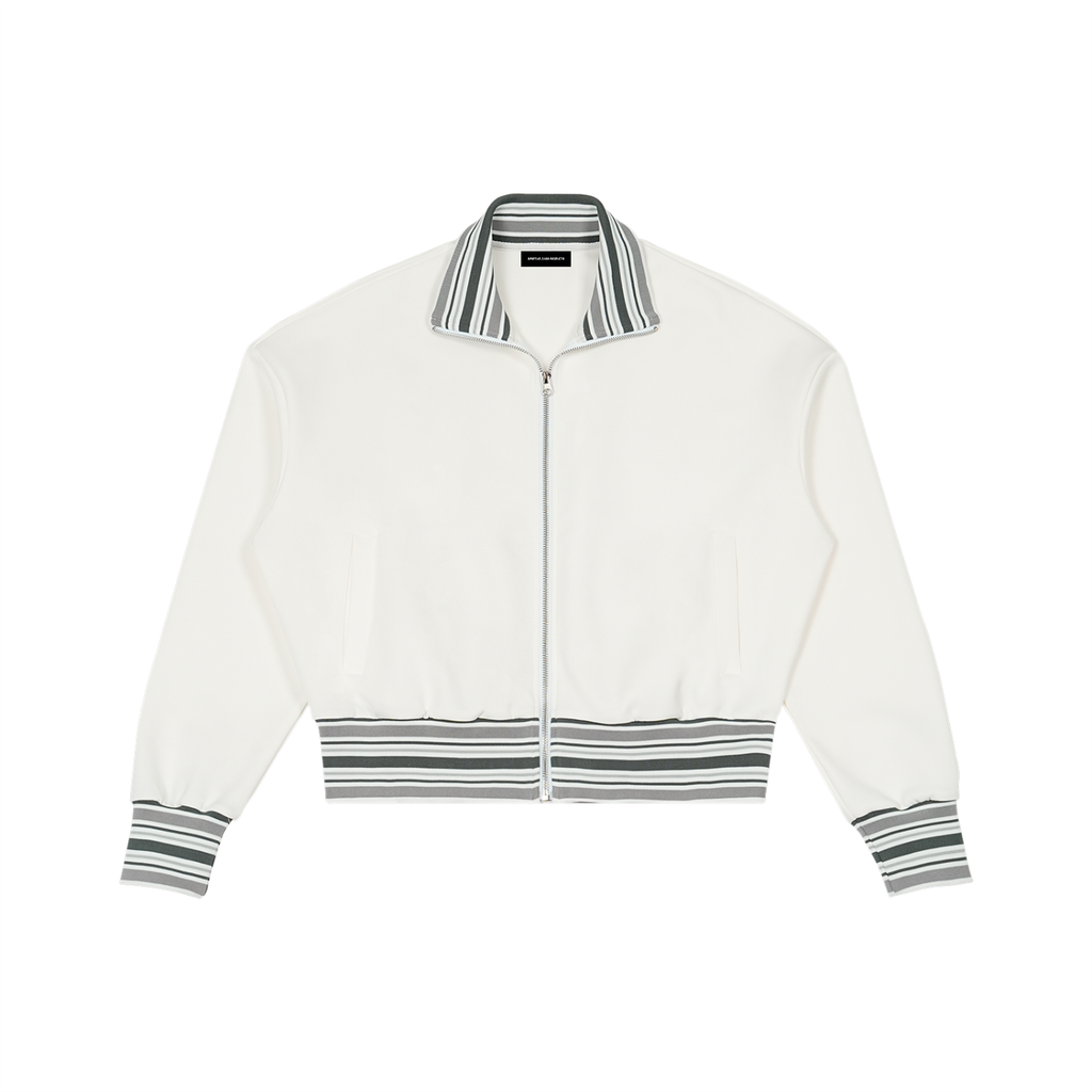 Striped Rib Collar Zip Jacket