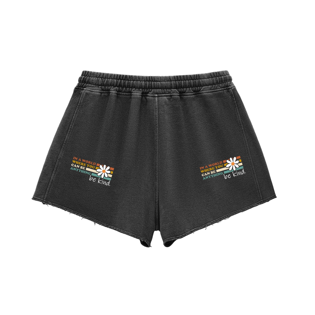 Snow Washed Raw Edge Drawstring Shorts