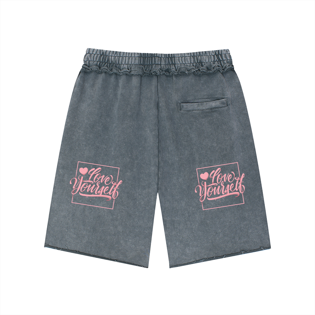 Unisex Mineral Wash Raw Edge Shorts
